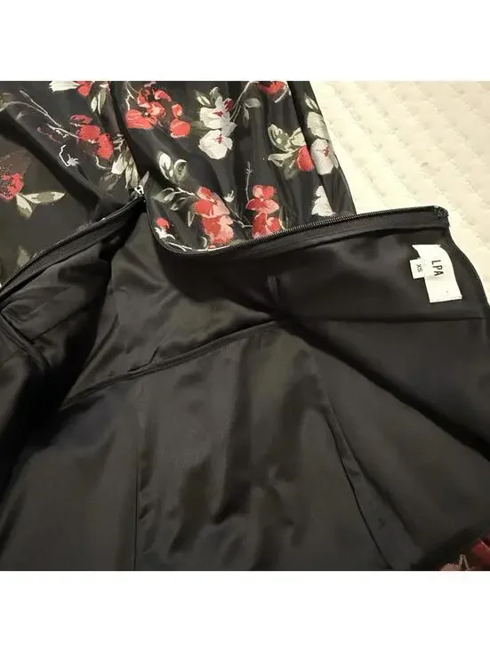 LPA Zelmira Sleeveless Black Floral Midi Ruffle Flounce Dress Sz XS Revolve - Picture 10 of 15